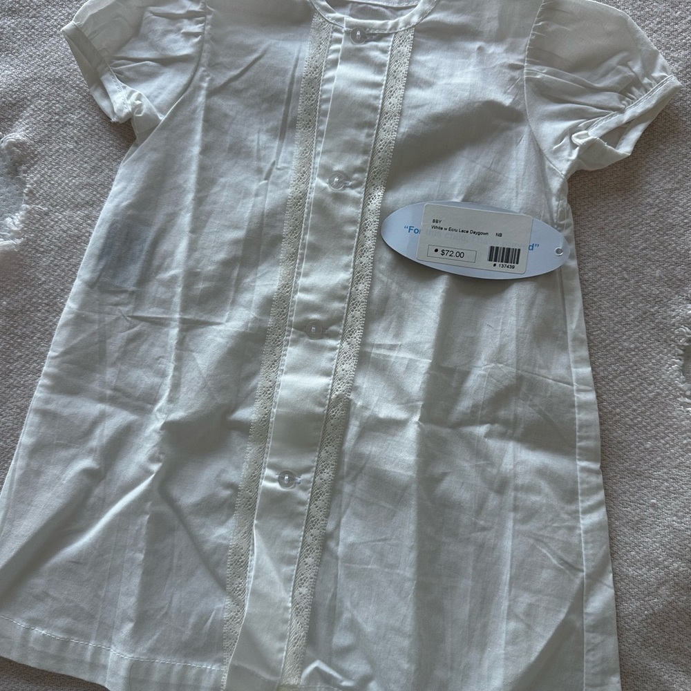 Newborn Gown - White with Ecru lace